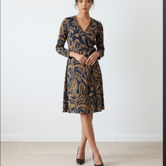 Dress Forum Dresses & Skirts - Dress Forum Abstract Patterned Long Sleeve Dress in Blue and Tan